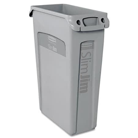 Rcp Slim Jim Receptacle w/Venting Channels  Rectangular  Plastic  23 gal  Gray 354060GY